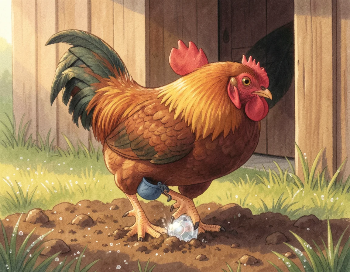 The Rooster Who Found a Jewel and Still Wanted Grain